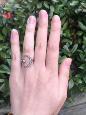 Anthropologie Silver Crescent Moon & Star Open Ring